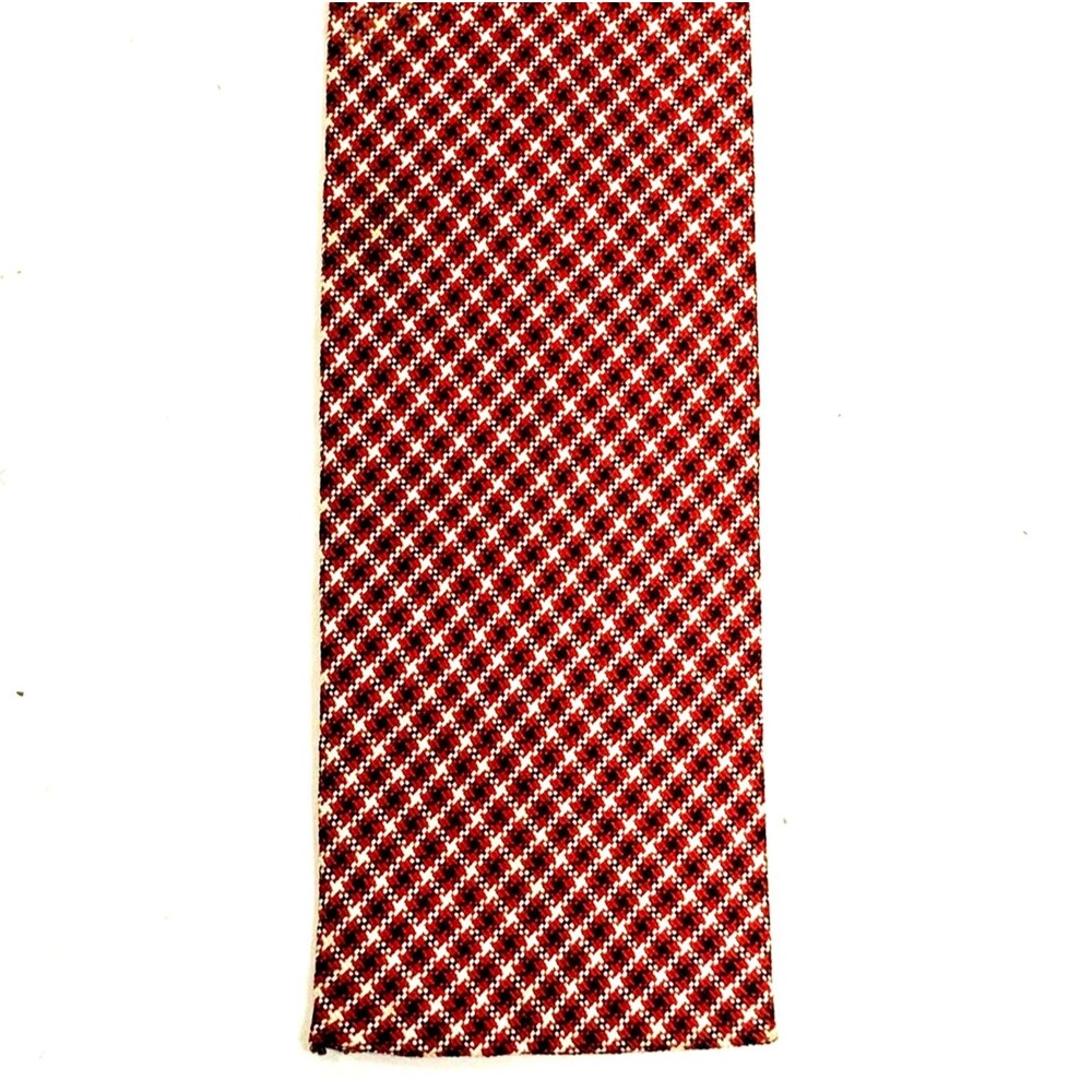 Thoro-Bred Cavalier Tie Vtg Square End Skinny Plaid Red Argyle MCM Preppy Retro